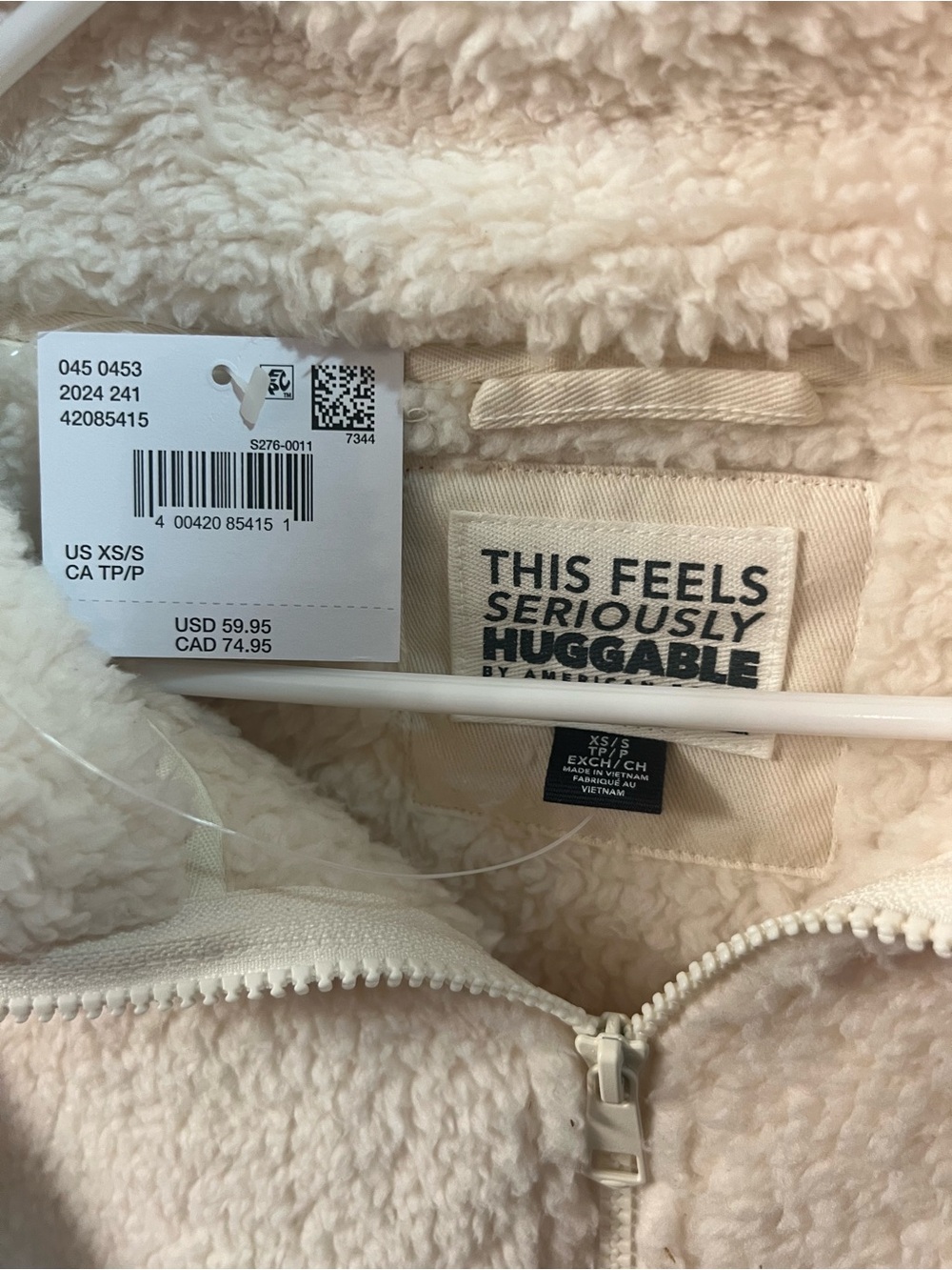 American Eagle Outfitters Cream Sherpa Zip-Up Jacket - Picture 2 of 2